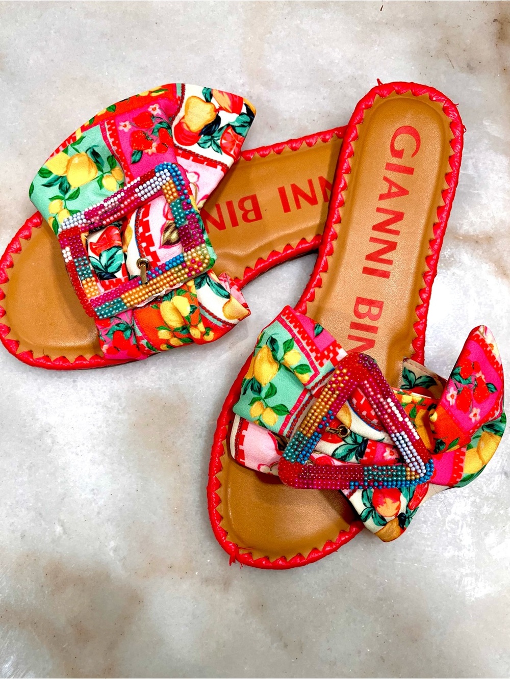Gianni Bini Floral Embellished Bow Slide Sandals Women’s 8 NWOT